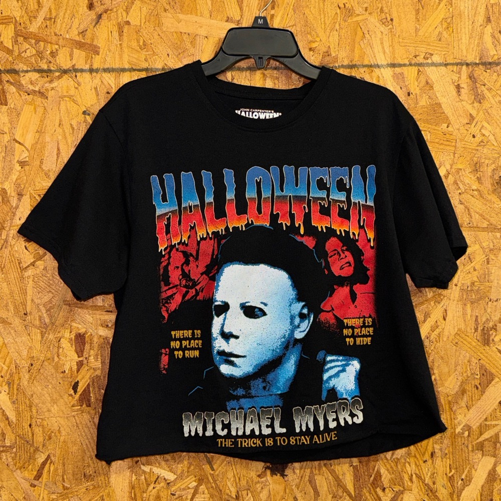 John Carpenter's Halloween Michael Myers Black Crop Graphic Tee Grunge T-shirt L